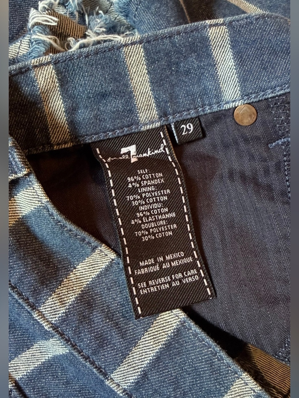 7 For All Mankind Blue Striped Frayed Hem Denim Shorts - Picture 4 of 4